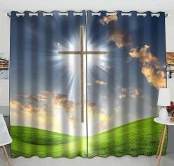 Cross Against The Sky In A Blaze Of Glory Practical Heat Insulation Shading Window Curtain 130x210 Cm(two Piece)