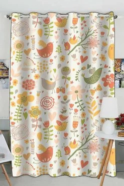 Bright Floral Birds Hearts And Butterflies Practical Heat Insulation Shading Window Curtain 130x210 Cm(one Piece)