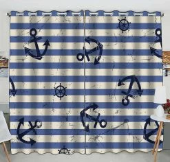 Anchor Steering Wheel Practical Heat Insulation Shading Window Curtain 130x210 Cm(two Piece)