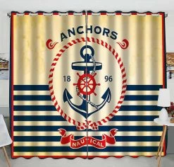 Vintage Retro Nautical Poster Practical Heat Insulation Shading Window Curtain 130x210 Cm(two Piece)