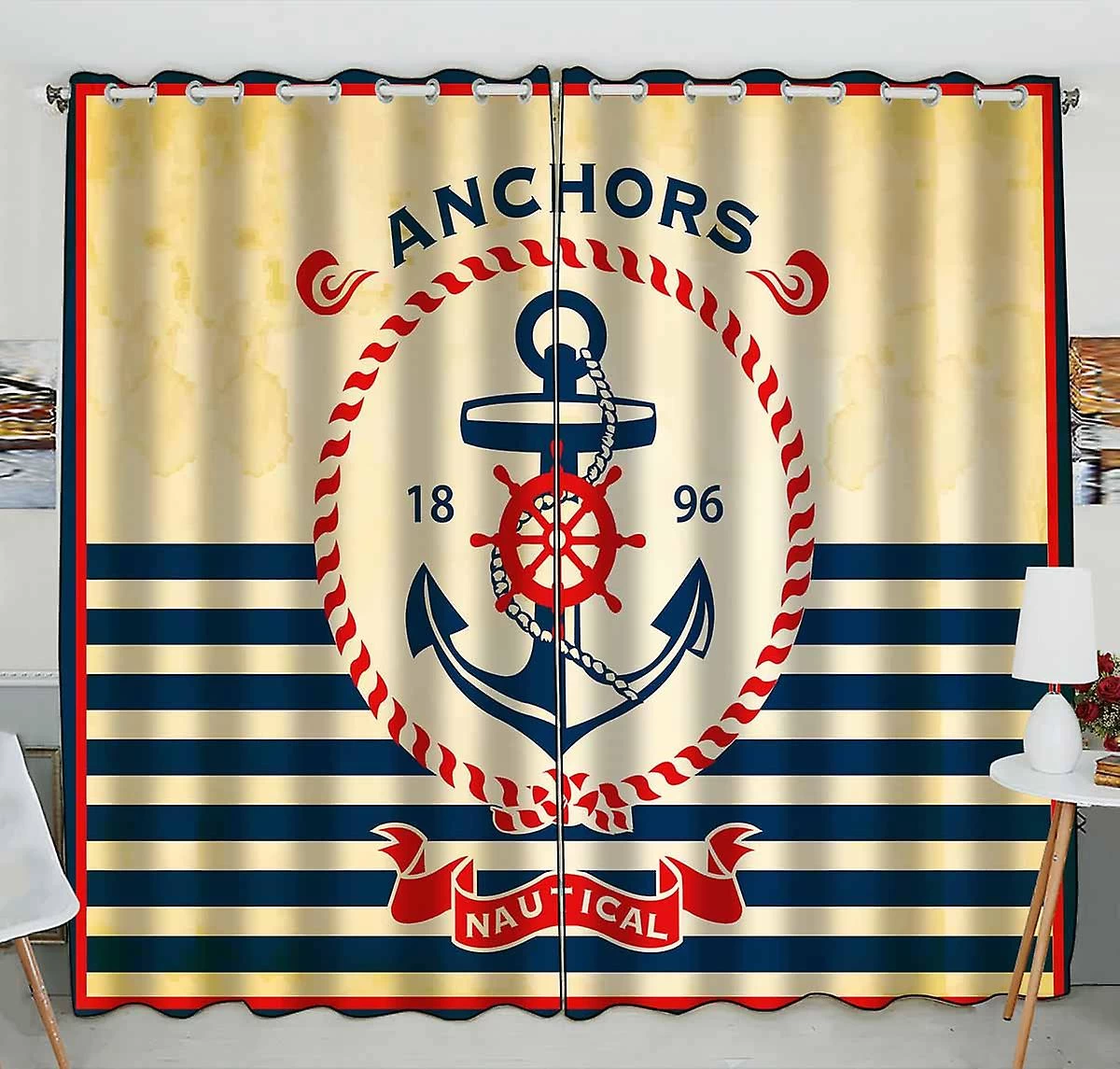 Vintage Retro Nautical Poster Practical Heat Insulation Shading Window Curtain 130x210 Cm(two Piece)