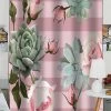 Succulents Roses Floral Ornament With Dusty Pink Stripes Practical Heat Insulation Shading Window Curtain 130x210 Cm(one Piece)