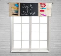 Wooden Plaque Inscription Back To School Near Stationery Window Curtain Valance Rod Pocket 45x130 Cm
