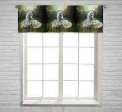 Unicorn Mother Foal Magical Forest Cavern Flowers Window Curtain Valance Rod Pocket 45x130 Cm
