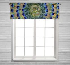 Peacock Feathers Window Curtain Valance Rod Pocket 45x130 Cm