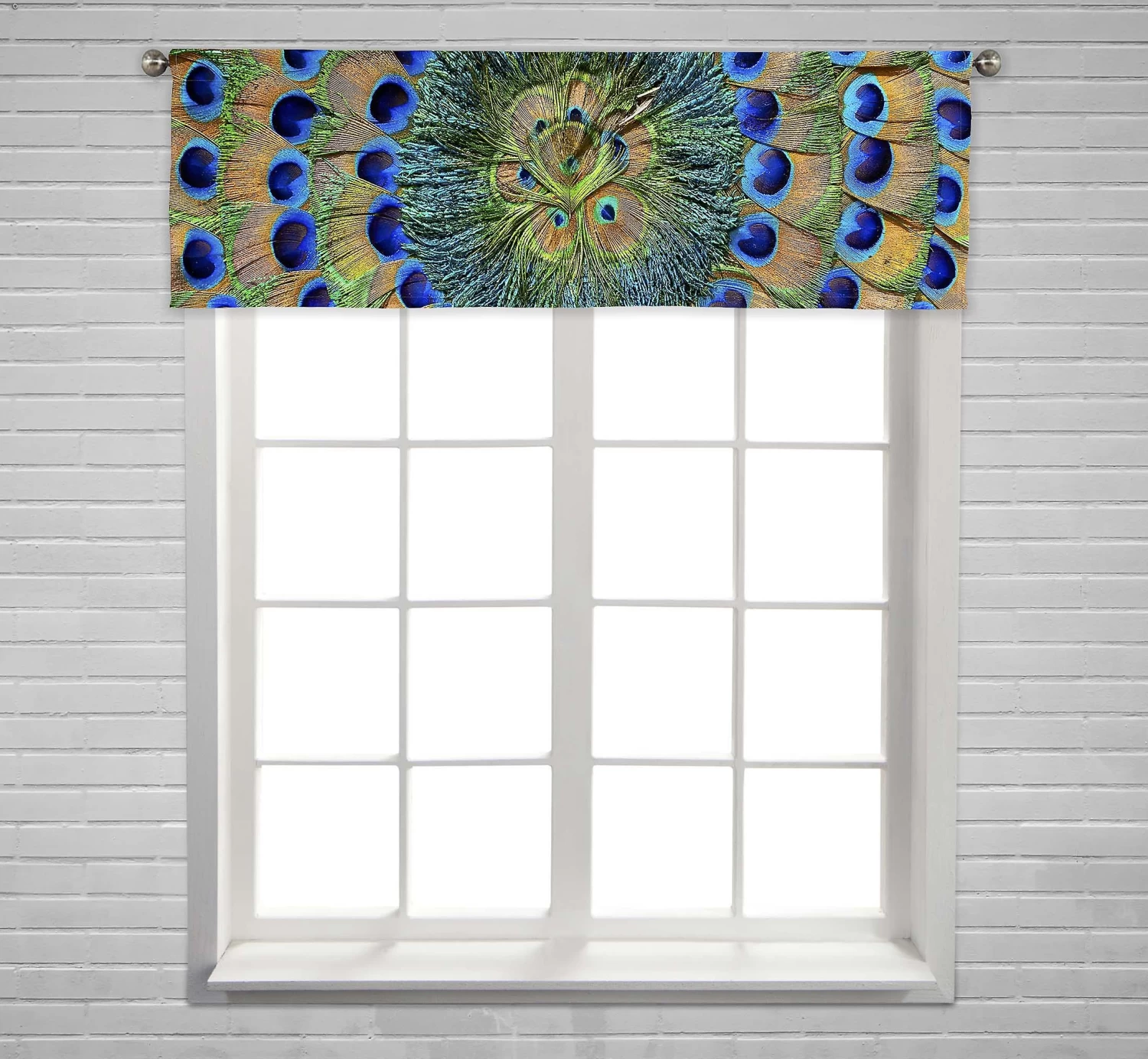Peacock Feathers Window Curtain Valance Rod Pocket 45x130 Cm