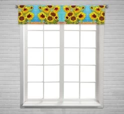 Sunflowers Painting Window Curtain Valance Rod Pocket 30x130 Cm