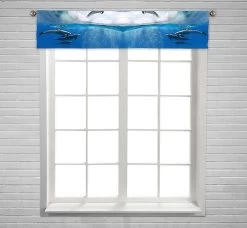 Dolphins Swimming Underwater Big Sea Surfing Wave Window Curtain Valance Rod Pocket 30x130 Cm