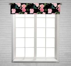 Blooming Red Pink Roses Camellias Peonies Butterflies Window Curtain Valance Rod Pocket 30x130 Cm