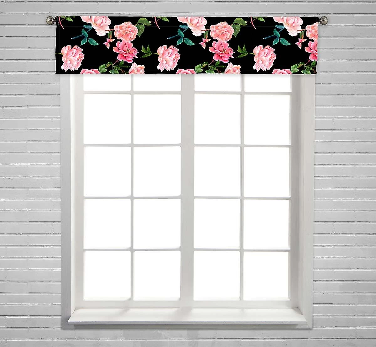 Blooming Red Pink Roses Camellias Peonies Butterflies Window Curtain Valance Rod Pocket 30x130 Cm