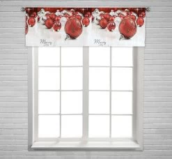 Red Christmas Ornaments With Star Window Curtain Valance Rod Pocket 45x130 Cm