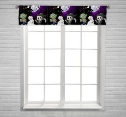 Halloween Grim Reaper Skull Bride Zombie Haunted Castle Window Curtain Valance Rod Pocket 30x130 Cm