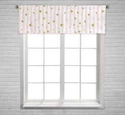 Gold Glittering Heart Confetti Striped Pattern Window Curtain Valance Rod Pocket 45x130 Cm