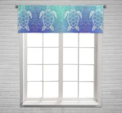 Sea Turtle In Line Window Curtain Valance Rod Pocket 45x130 Cm