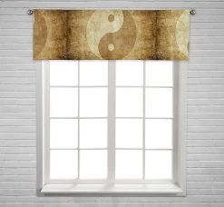 Yin Yang Symbol Window Curtain Valance Rod Pocket 45x130 Cm