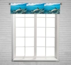 Sea Turtle Loggerhead Floating Over Corals Tropical Paradise Window Curtain Valance Rod Pocket 30x130 Cm