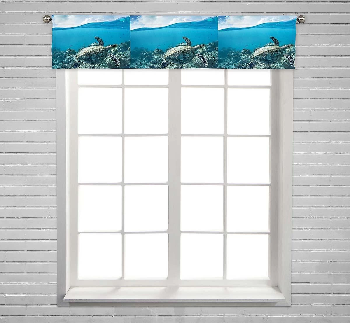 Sea Turtle Loggerhead Floating Over Corals Tropical Paradise Window Curtain Valance Rod Pocket 30x130 Cm