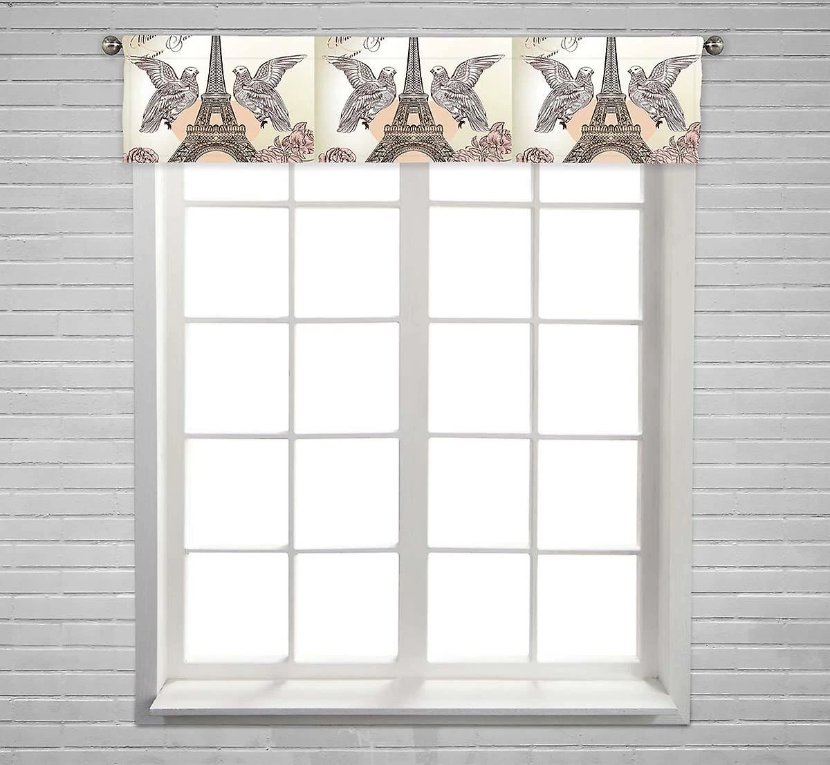 Vintage Card With Eiffel Tower Window Curtain Valance Rod Pocket 30x130 Cm