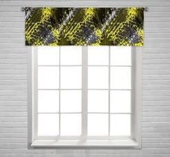 Grunge Tire Tracks Yellow Window Curtain Valance Rod Pocket 45x130 Cm