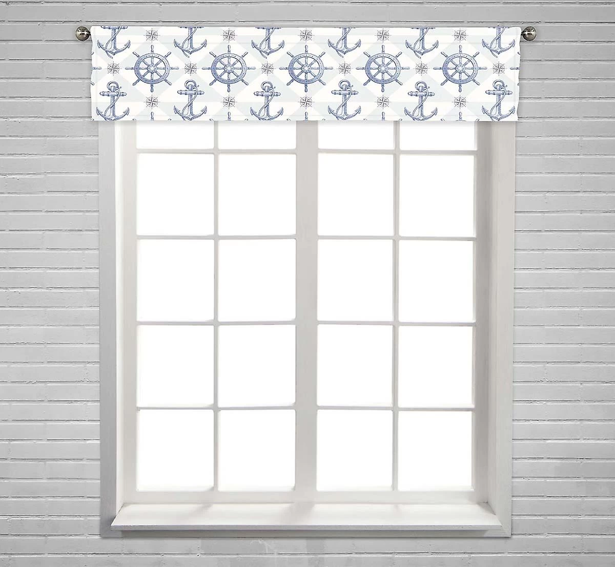 Ship Steering Wheel And Anchor Window Curtain Valance Rod Pocket 30x130 Cm