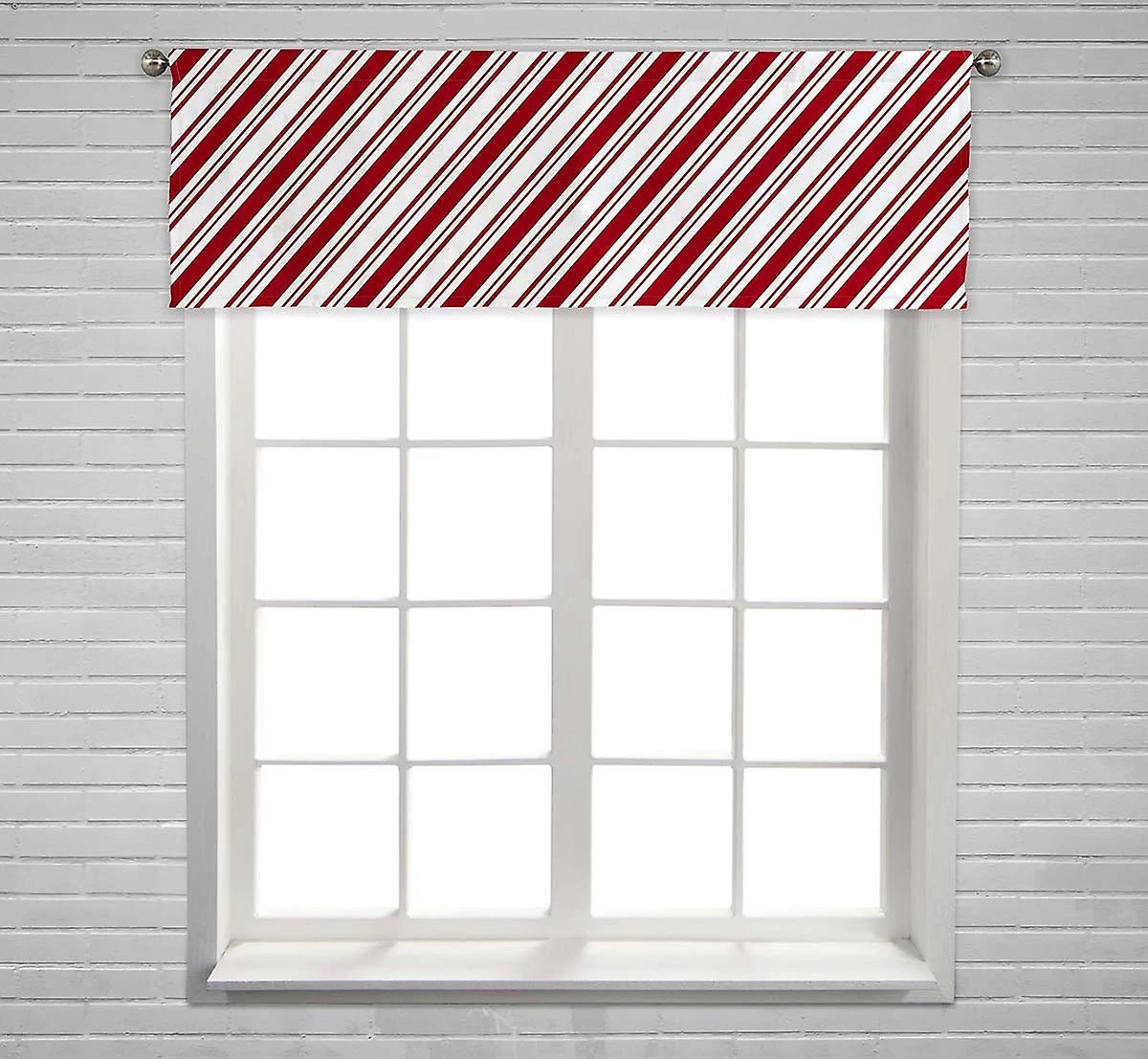 White Diagonal Stripes Window Curtain Valance Rod Pocket 45x130 Cm