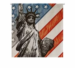 Staue Of Liberty With American Flag Door Curtain Window Cover Home Decor Hanging Curtain 85x90 Cm