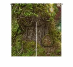 Ancient Mossy Tree In Forest Fairy Lights Door Rainbow Door Curtain Window Cover Home Decor Hanging Curtain 85x90 Cm