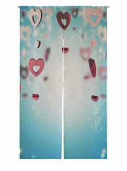 Red Wooden Decorative Hearts Bokeh Lights Valentine Day Door Curtain Window Cover Home Decor Hanging Curtain 85x150 Cm