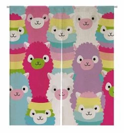 Alpaca Family Portrait Door Curtain Window Cover Home Decor Hanging Curtain 105x120 Cm