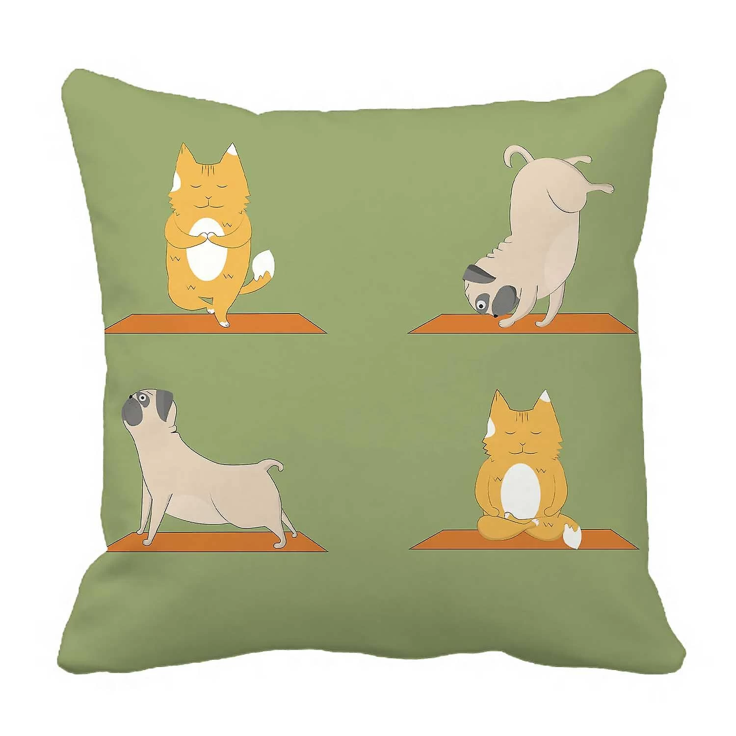 Yoga Pugs Cats Cartoon Funny Animals Bed Decor Pillow Cases Zippered Cushion Cover 50x50 Cm