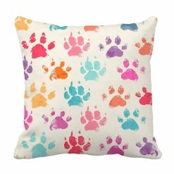 Bright Colorful Ink Prints Messy Dog Paws Bed Decor Pillow Cases Zippered Cushion Cover 40x40 Cm