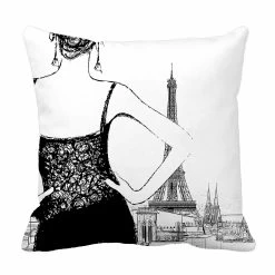 Young Woman Looking Over Paris Bed Decor Pillow Cases Zippered Cushion Cover 50x50 Cm