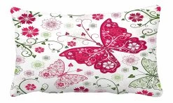 Floral White Pattern With Flowers And Butterflies Bed Decor Pillow Cases Zippered Cushion Cover 50x75 Cm