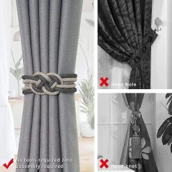 2 Pack Magnetic Curtain Tiebacks, Sparkling Crystal Flower Curtain Tieback Black And Beige