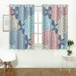 Mandala Window Treatment Panel Curtains Window Curtain Kitchen Curtain Two Piece 65x90 Cm A--19492