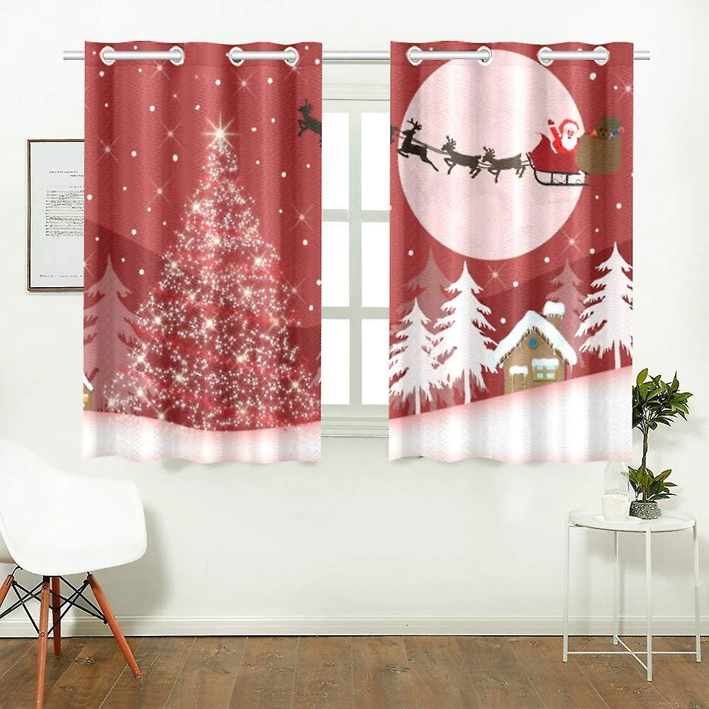 Santa Claus And Reindeer Window Curtains Kitchen Curtain Room Bedroom Drapes Curtains 65x90 Cm 2 Piece A--34039 - Image 2