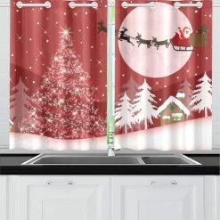 Santa Claus And Reindeer Window Curtains Kitchen Curtain Room Bedroom Drapes Curtains 65x90 Cm 2 Piece A--34039