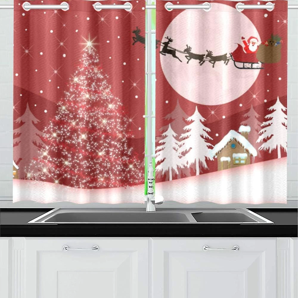 Santa Claus And Reindeer Window Curtains Kitchen Curtain Room Bedroom Drapes Curtains 65x90 Cm 2 Piece A--34039
