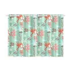 Mermaid Pattern Blackout Window Curtain Kitchen Curtain 65x90 Cm 2 Panels