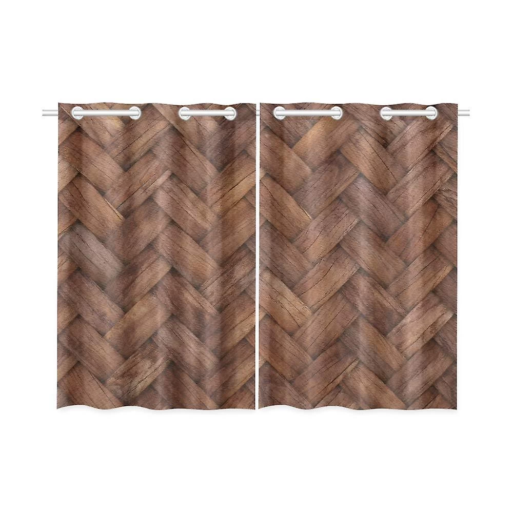 Brown Wooden Rattan Blackout Window Curtain Kitchen Curtain 65x90 Cm 2 Panels