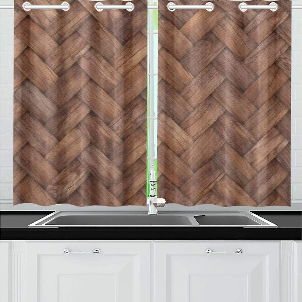 Brown Wooden Rattan Blackout Window Curtain Kitchen Curtain 65x90 Cm 2 Panels - Image 2