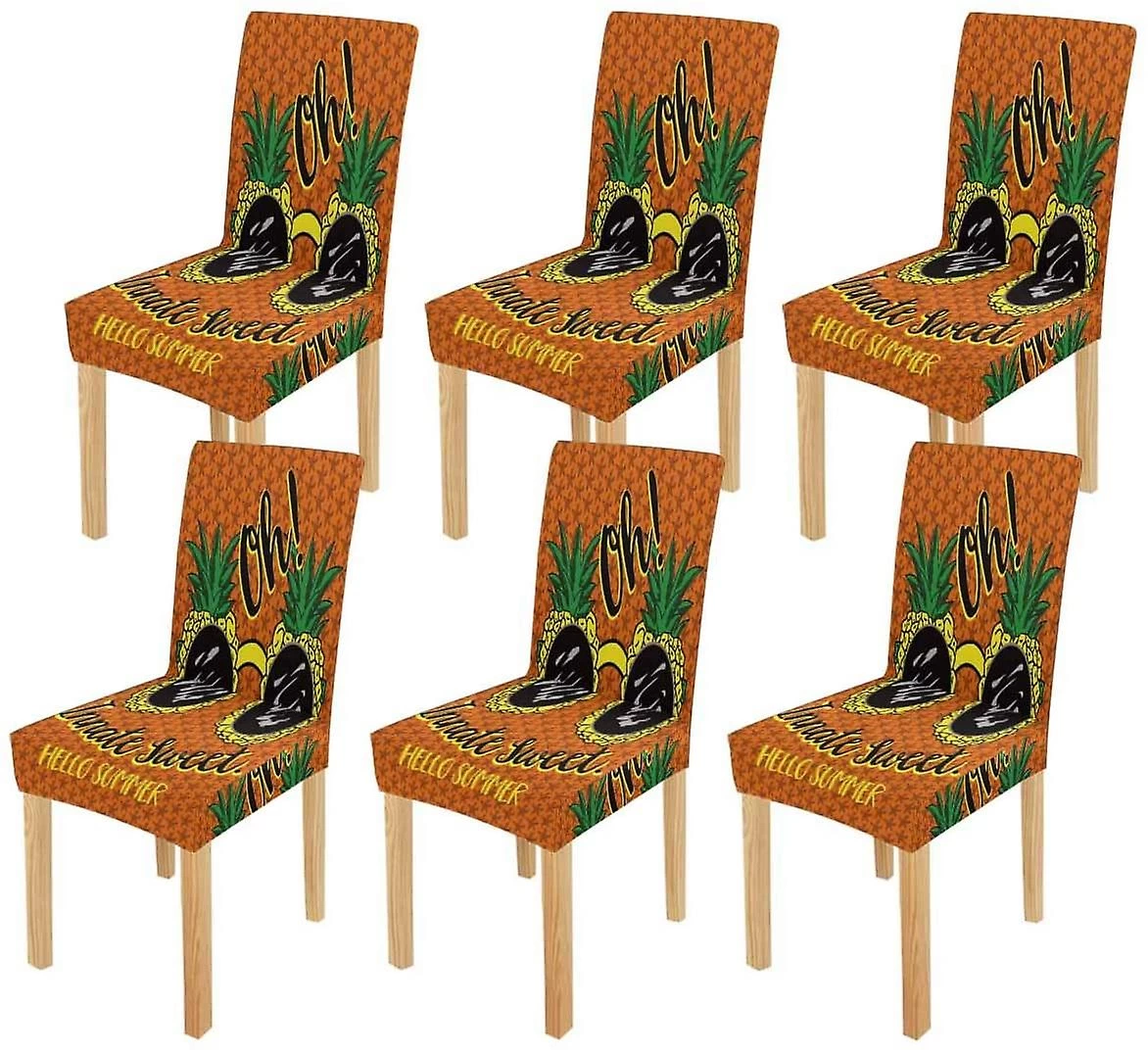 Pineapple Fruit In The Glasses Stretch Chair Cover Protector Seat Slipcover For Dining Room Hotel Wedding Party Set Of 6