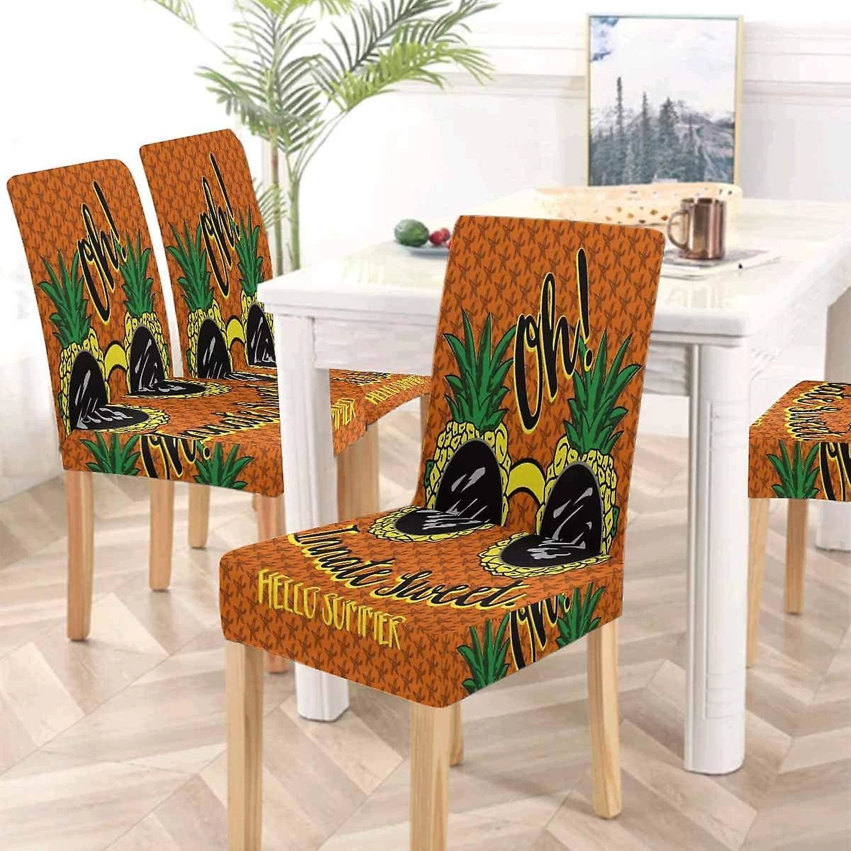 Pineapple Fruit In The Glasses Stretch Chair Cover Protector Seat Slipcover For Dining Room Hotel Wedding Party Set Of 6 - Image 3