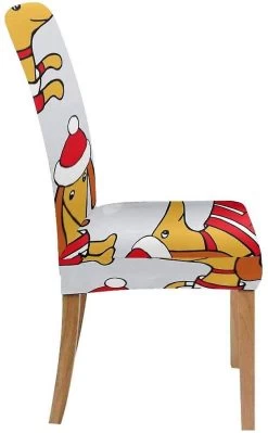 Christmas Dachshund Santa Hats Striped Jersey Stretch Chair Cover Protector Seat Slipcover For Dining Room Hotel Wedding Party Set Of 1