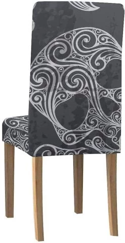 Black And White Skull Stretch Chair Cover Protector Seat Slipcover For Dining Room Hotel Wedding Party Set Of 4