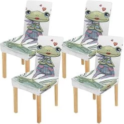 Dreaming Green Frog In Love Valentines Day Romantic Stretch Chair Cover Protector Seat Slipcover Set Of 4