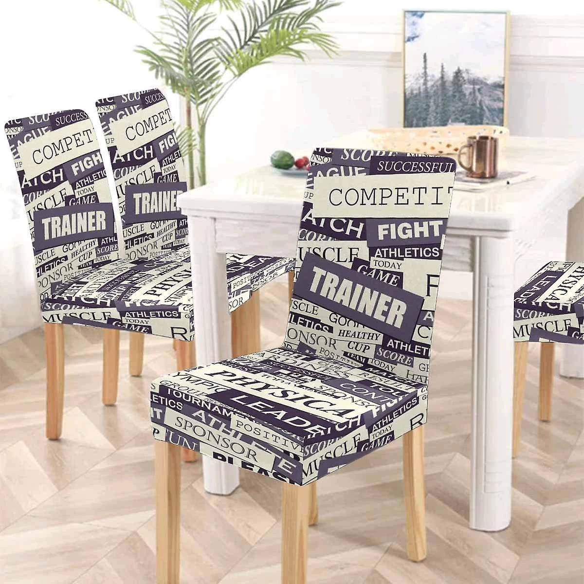 Sport Pattern Stretch Chair Cover Protector Seat Slipcover For Dining Room Hotel Wedding Party Set Of 4 - Image 2