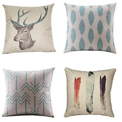 Set Of 4 Pillow Cases Vintage Shell Elk Arrow Feather Simple Throw Pillowcase Cover Cushion Case Home Decor 40x40 Cm