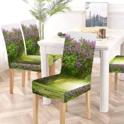 Spring Landscape Lilac Trees In Blossom Magic Forest Road Stretch Chair Cover Protector Seat Slipcover Set Of 6
