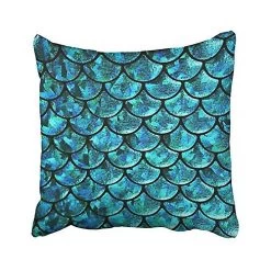 Fashion Shiny Blue Mermaid Scales Pattern Pillow Cover With Hidden Zipper Decor Cushion Two Sides 45x45 Cm